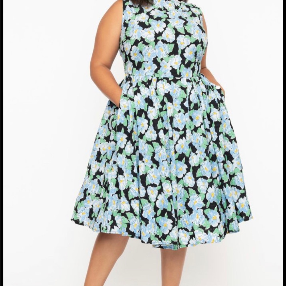 Unique Vintage NWT 1X/16 Blue Floral Dress